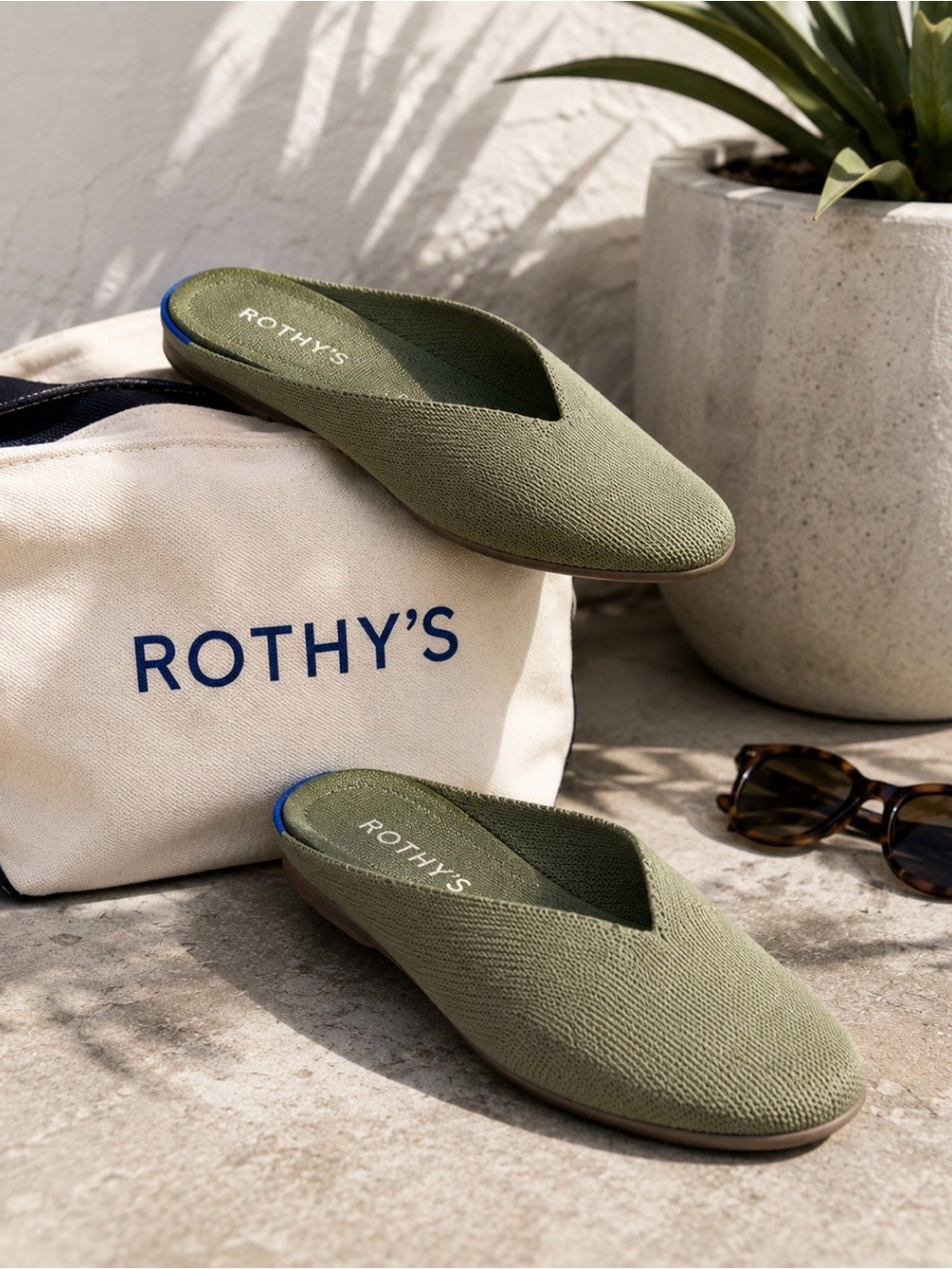 Rothy’s Almond Demi Knit Mules in Sage Green